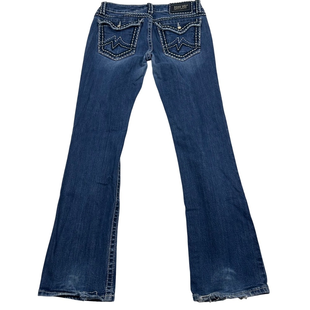 Miss Me Irene Bootcut Jeans Women 31 Blue Low Rise Y2K Whisker Contrast Stitch - Picture 4 of 11